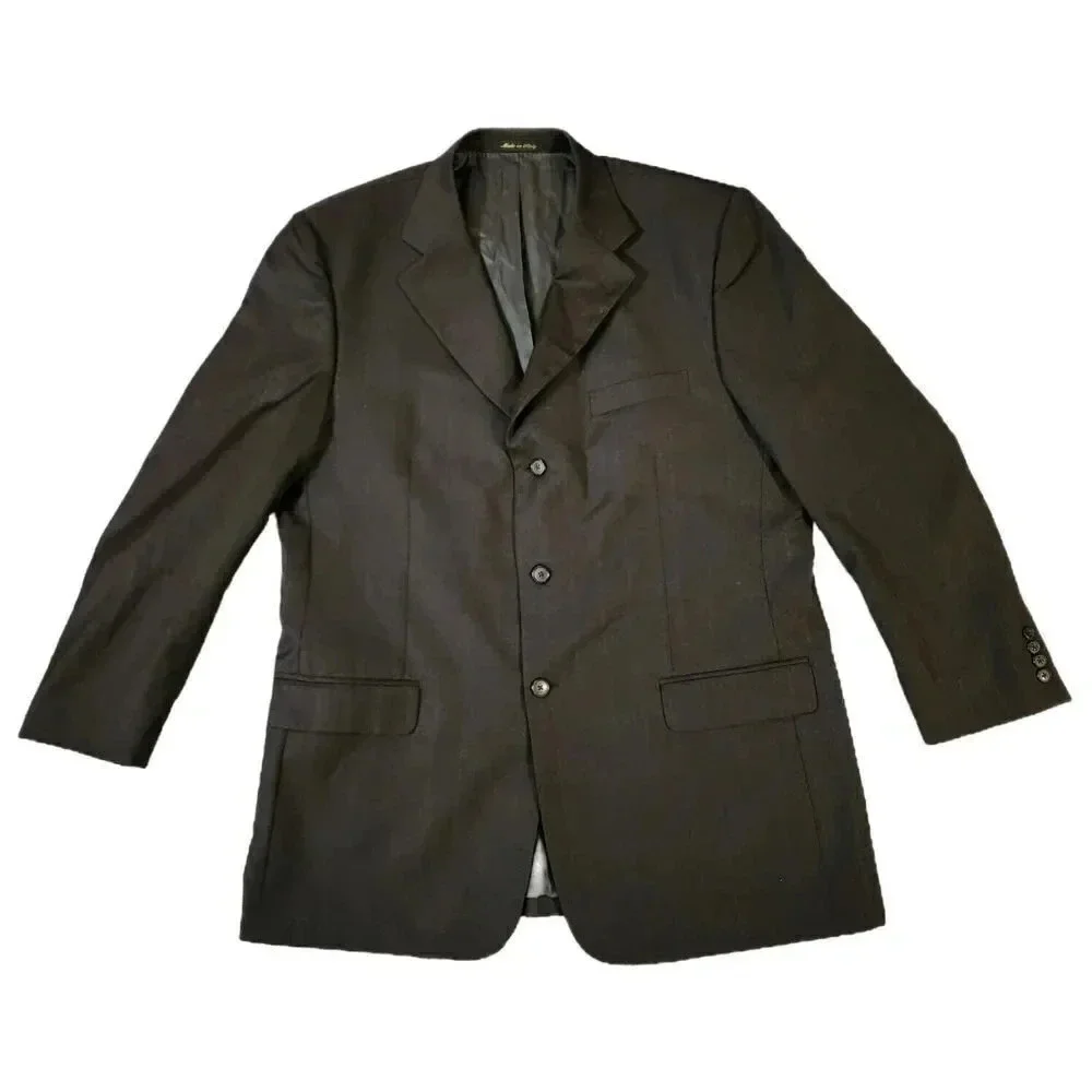 Roberto Villini Couture 2pc Suit Italy Mens Sz 46 Long Charcoal Gray Blue Check